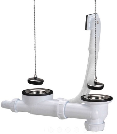 BONDE POUR EVIER INOX 2 BACS SANS SIPHON