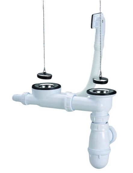 BONDE POUR EVIER INOX 2 BACS AVEC SIPHON